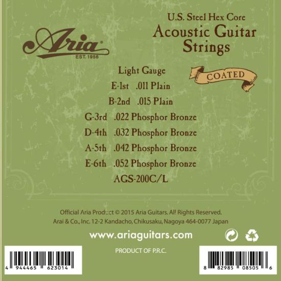 Encordoamento Para Violão Coated .011 Phosphor Bronze AGS200CL Aria