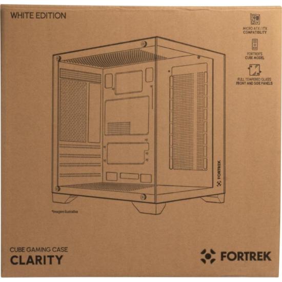 Gabinete Gamer Fortrek Clarity Branco Lateral Vidro