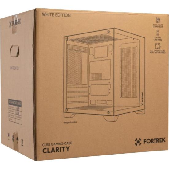 Gabinete Gamer Fortrek Clarity Branco Lateral Vidro