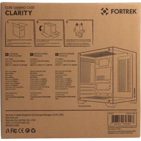 Gabinete Gamer Fortrek Clarity Branco Lateral Vidro