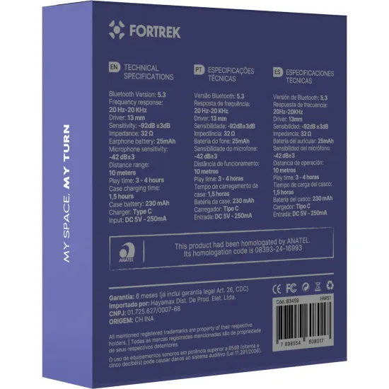 Fone de Ouvido Bluetooth TWS Sem Fio Fortrek HWS1