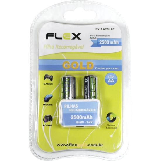 Pilha Recarregável AA 1.2V 2500mAh (C/2 Pilhas) Flex