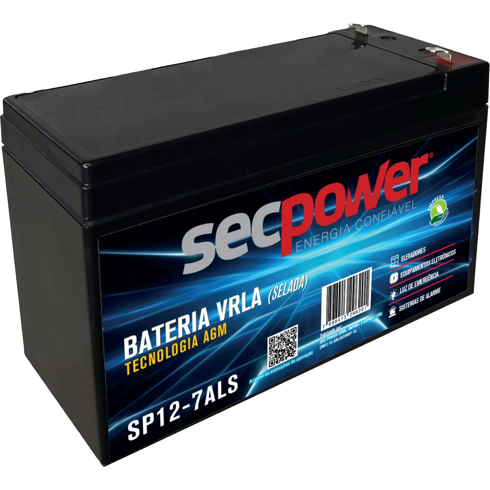 Bateria Selada 12V 7Ah SP12-7ALS SecPower - Hayamax