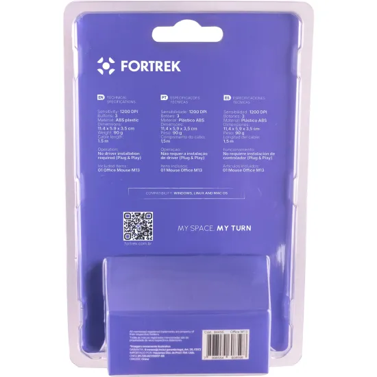 Mouse Fortrek M13 USB 1200DPI Preto
