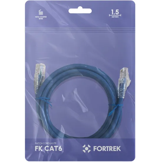 Cabo de Rede Patch Cord Cat6 Fortrek FKCAT6 1,5m Internet Azul