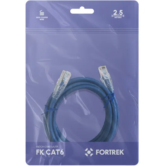 Cabo de Rede Patch Cord Cat6 Fortrek FKCAT6 2,5m Internet Azul