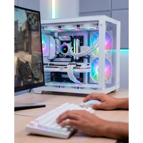 Gabinete Gamer Aerocool Dryft Mini Branco Com 6 fans ARGB Lateral Vidro
