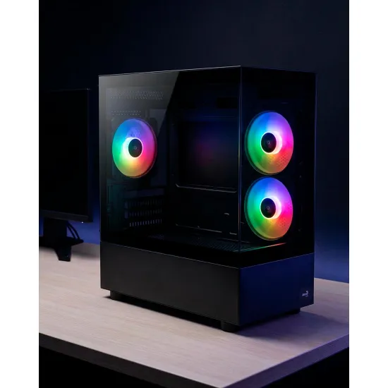 Gabinete Gamer Aerocool Viewport USB-C V1 Preto Lateral Vidro Temperado