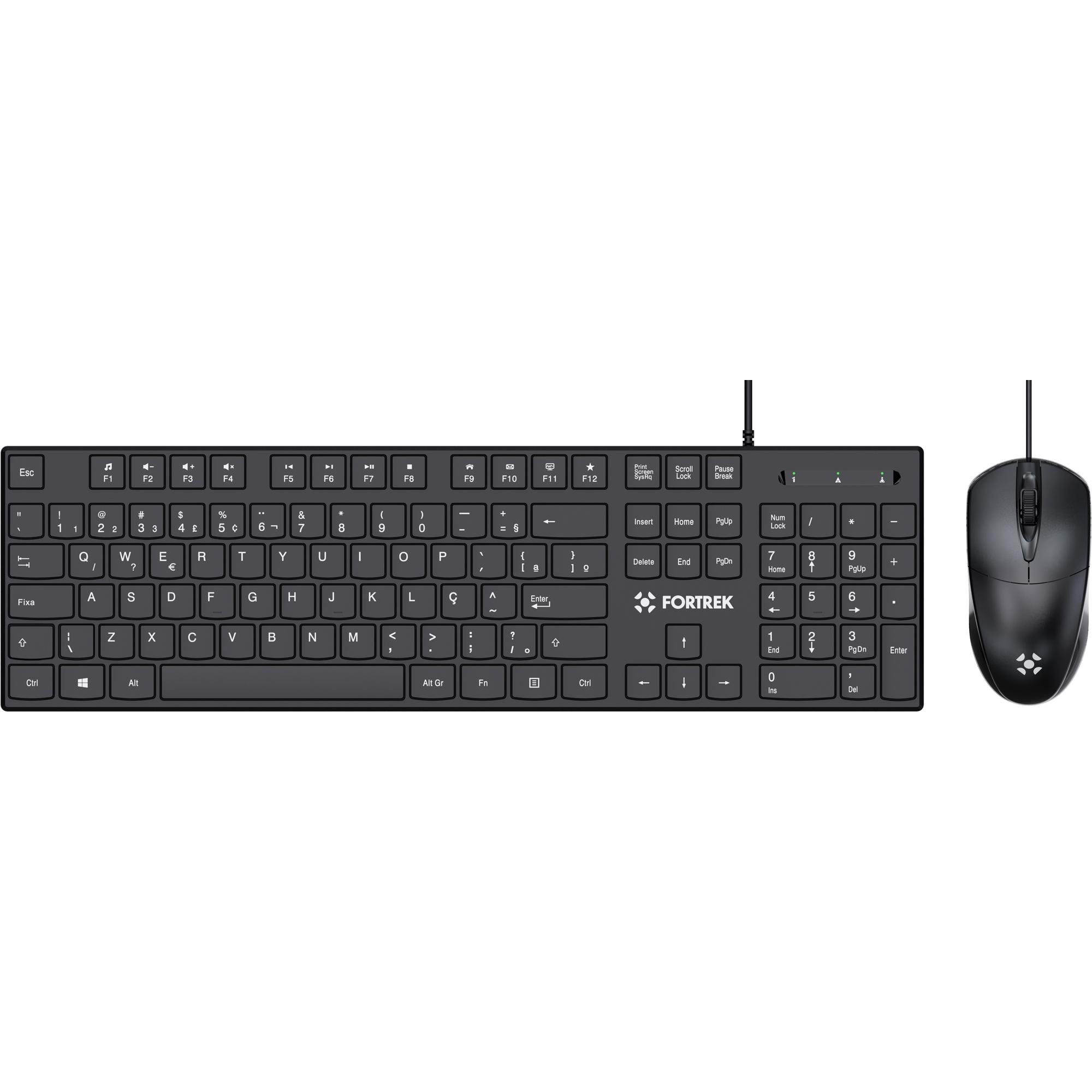 Kit Mouse e Teclado Fortrek C13 Office USB ABNT2 Preto