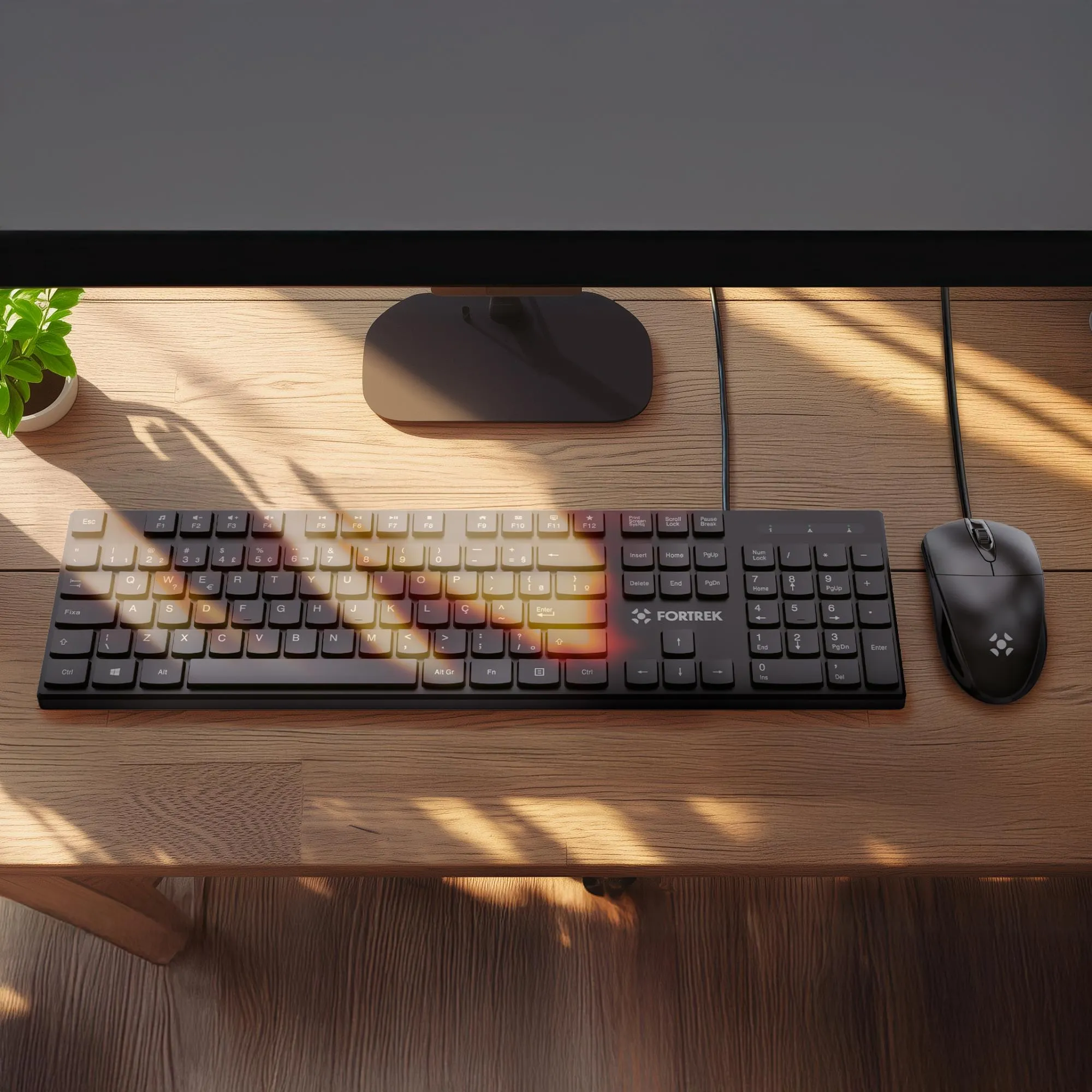 Kit Mouse e Teclado Fortrek C13 Office USB ABNT2 Preto