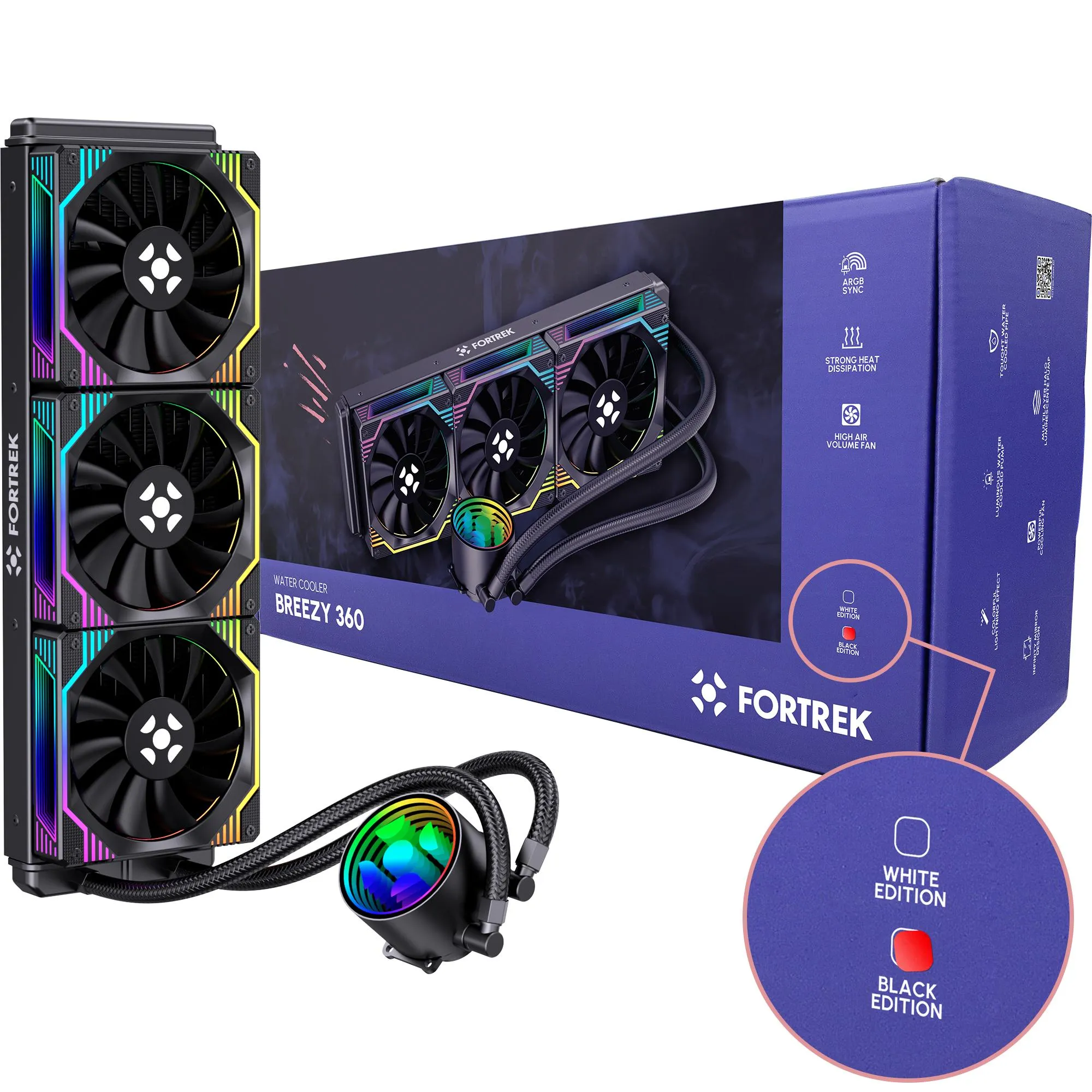 Water Cooler Fortrek Breezy 360 mm Fan Triplo Preto