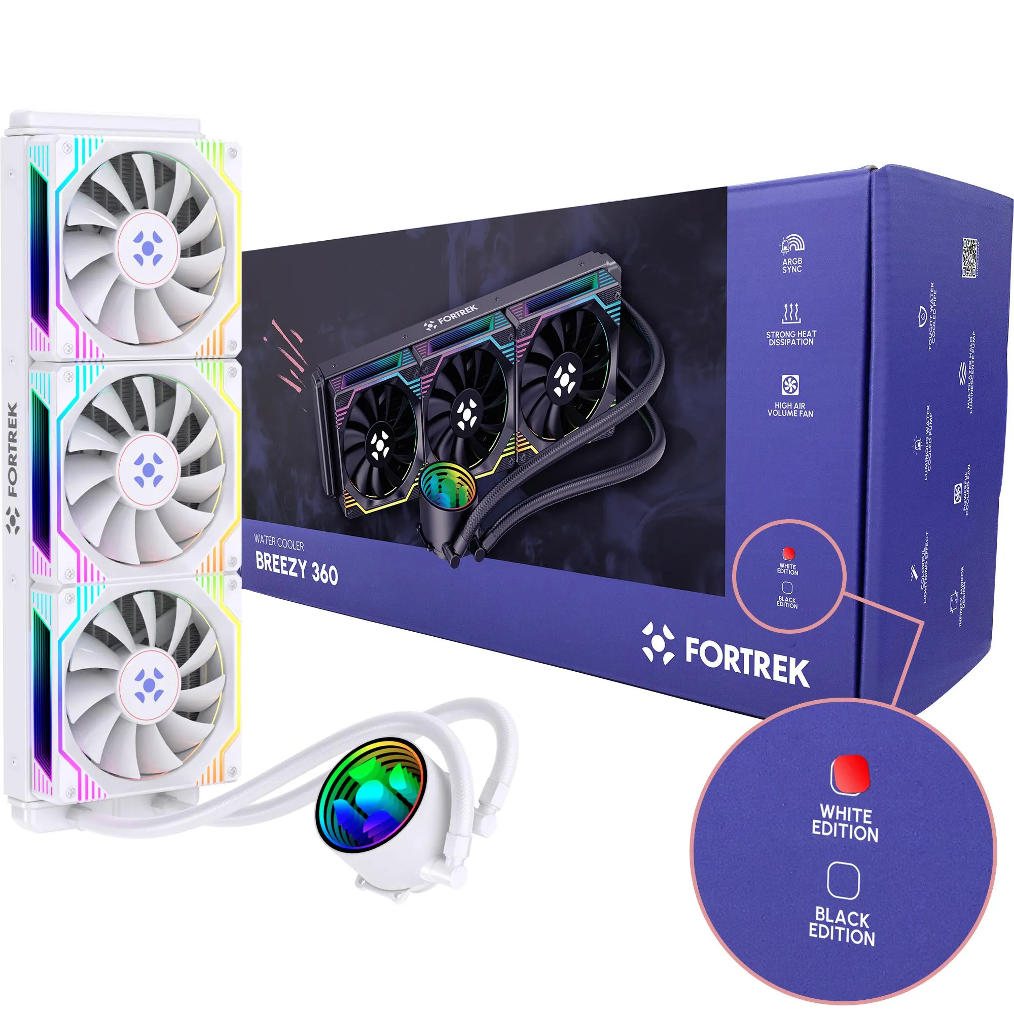 Water Cooler Fortrek Breezy 360 mm Fan Triplo Branco