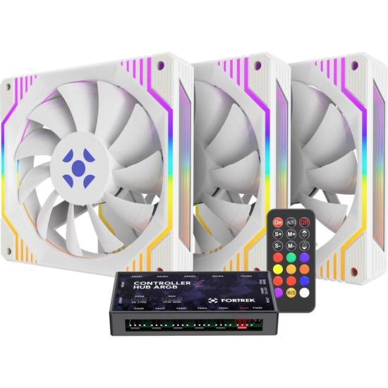 Kit Cooler Fan ARGB Fortrek Frosty Branco Com Controladora/Controle