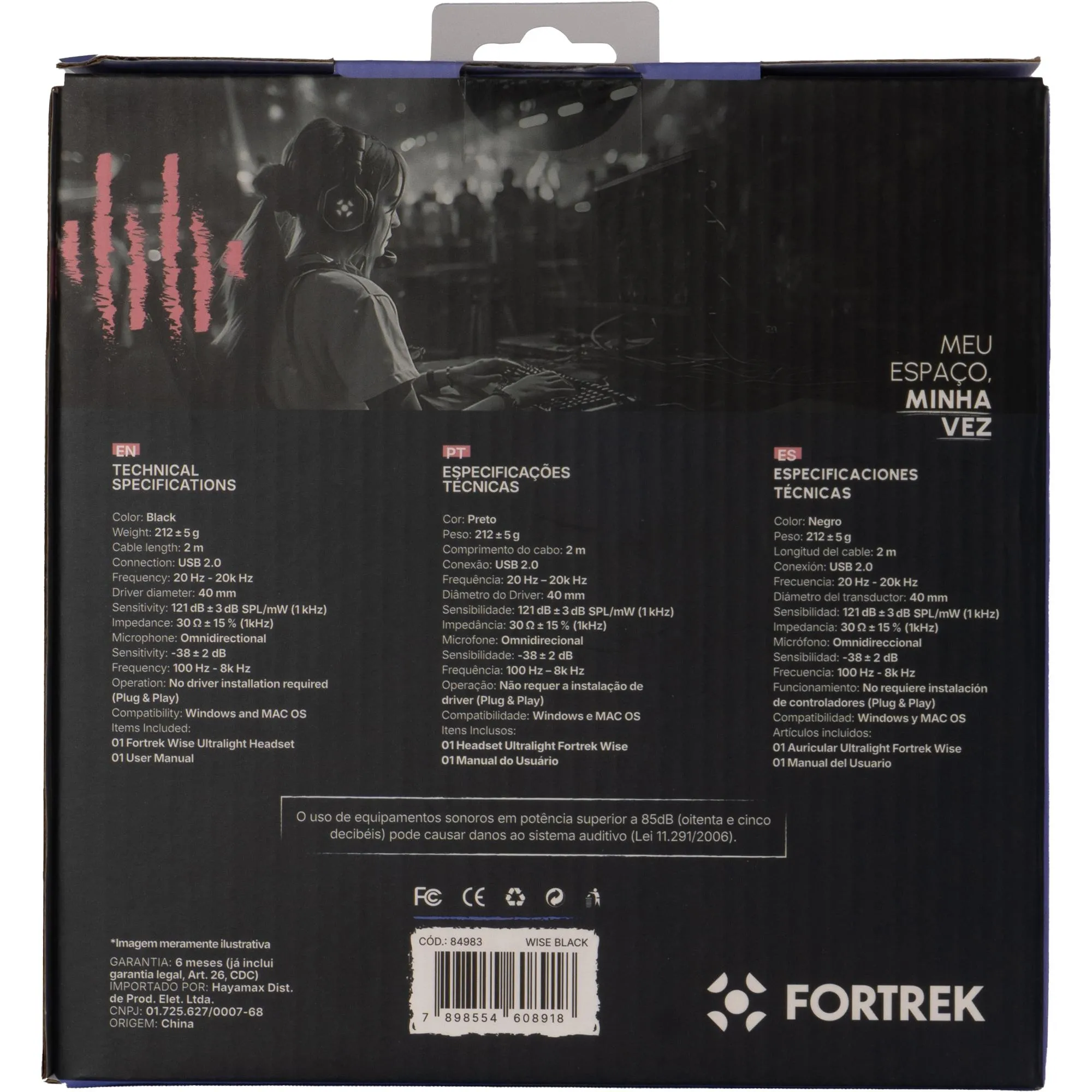 Headset 7.1 Fortrek Wise Preto