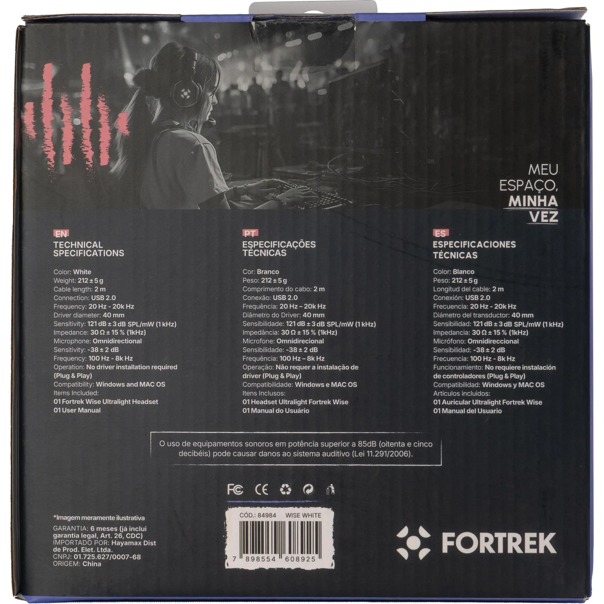 Headset 7.1 Fortrek Wise Branco