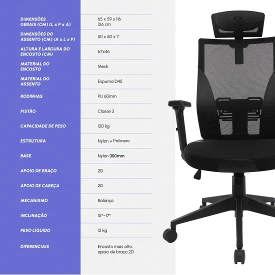 Cadeira de Escritório Ergonômica Fortrek Ergo Shield Mesh Respirável