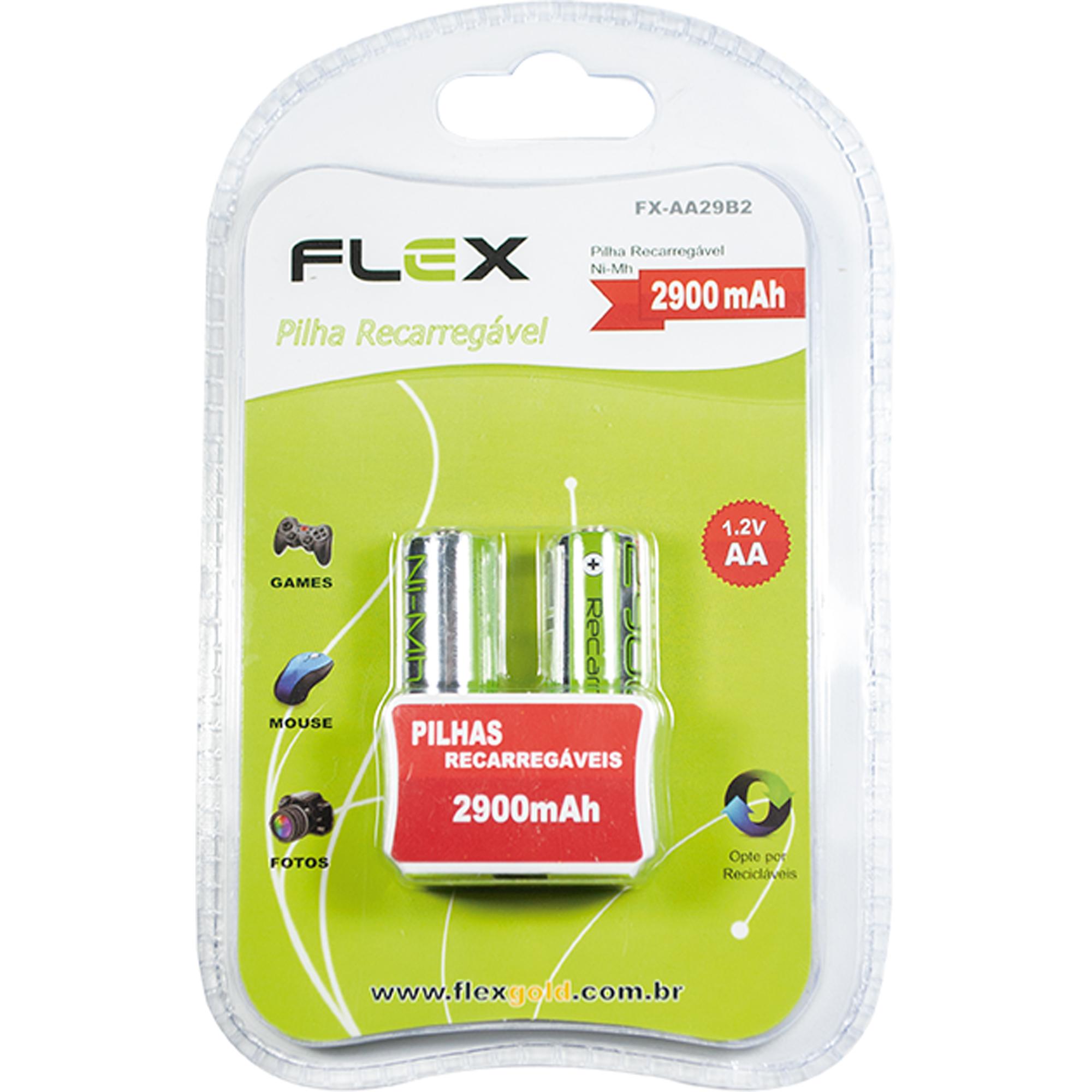 Pilha Recarregável AA 1.2V 2900mAh (C/2 Pilhas) Flex