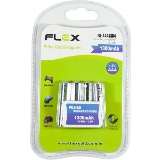 Pilha Recarregável AAA 1.2V 1300mAh (C/4 Pilhas) Flex