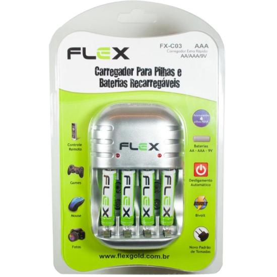 Carregador de Pilhas AA/AAA/9V FXC03AAA Bivolt Flex