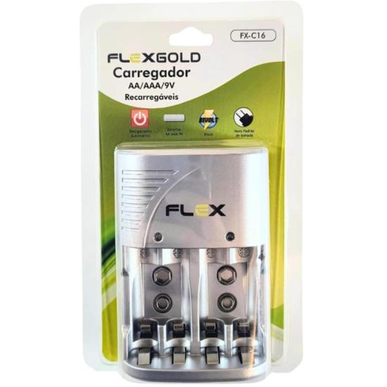 Carregador de Pilhas AA/AAA/9V FXC16 Bivolt Flex