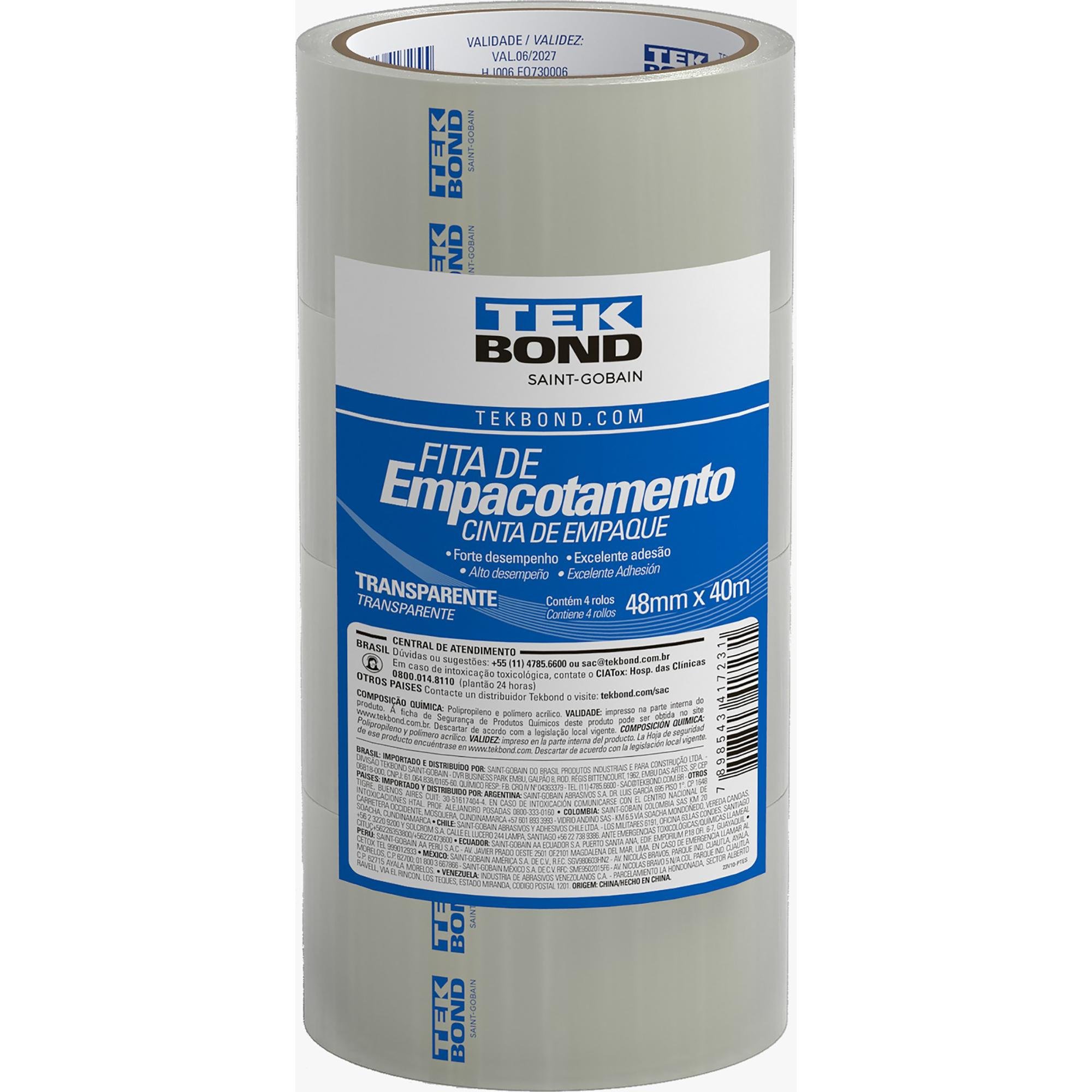 Fita de Empacotamento 48mmx40m Transparente Tekbond