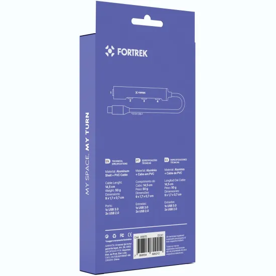 Hub USB-C 4 Portas Fortrek DC41
