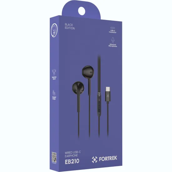 Fone de Ouvido Auricular Com Fio Tipo-C Fortrek EB210 Preto