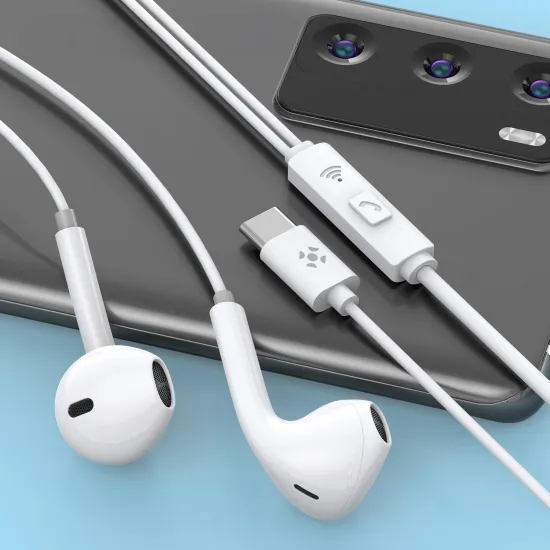 Fone de Ouvido Auricular Com Fio Tipo-C Fortrek EB210 Branco