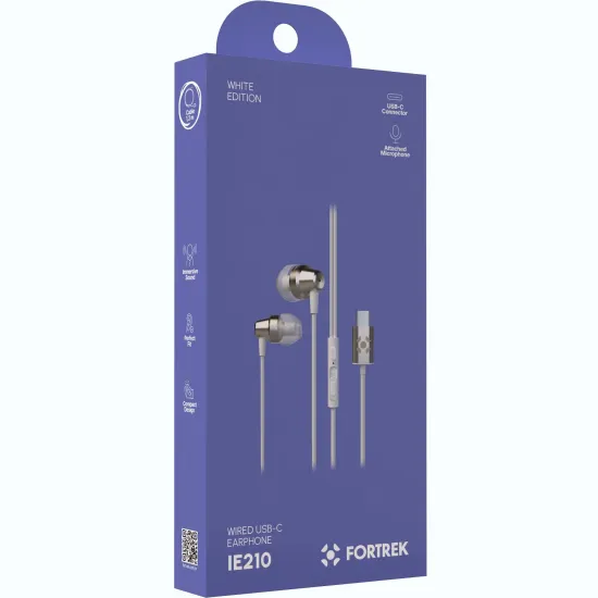 Fone de Ouvido Intra-Auricular Com Fio Tipo-C Fortrek IE210 Branco