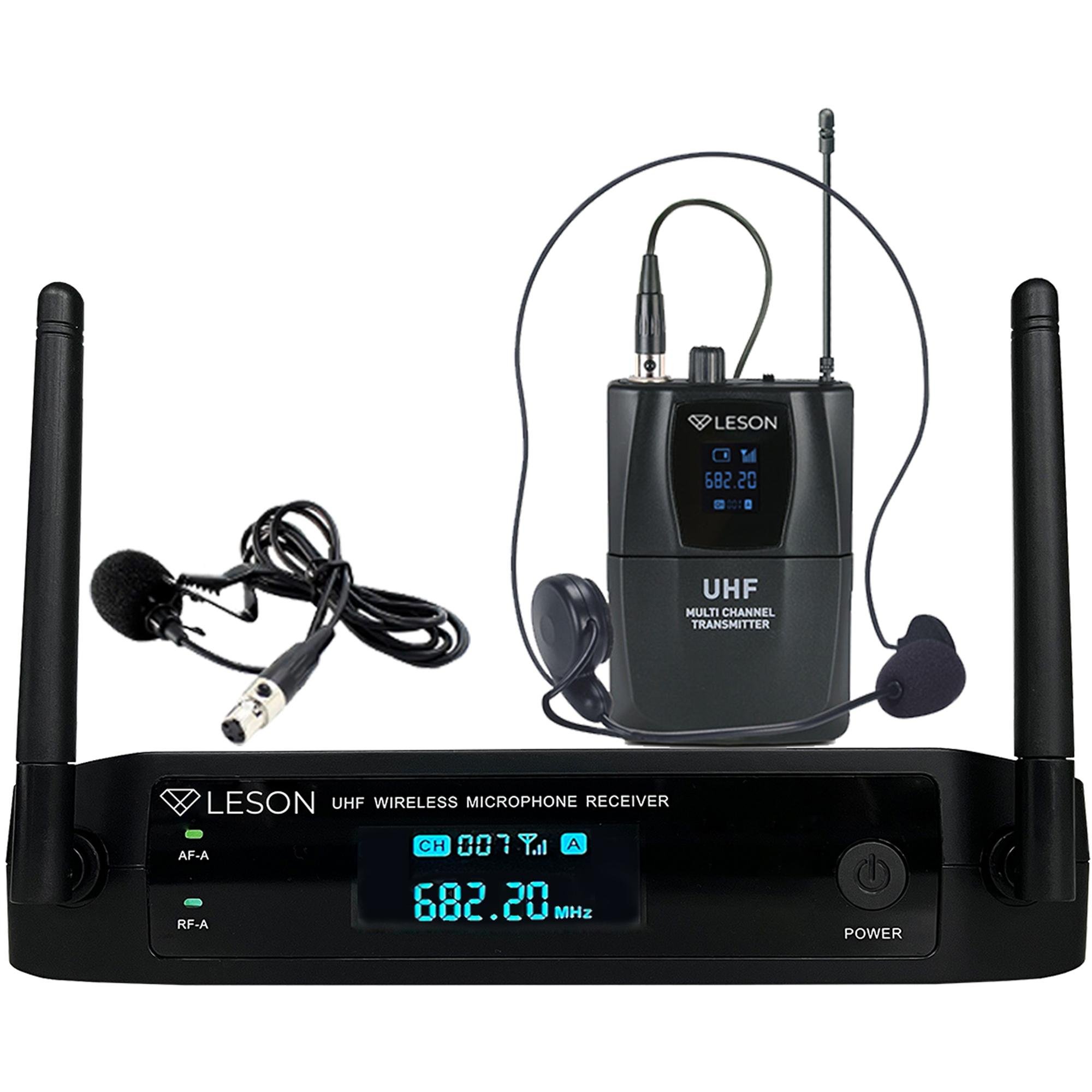 Sistema de Microfone Duplo Sem Fio Com Headset Leson LS961 Preto