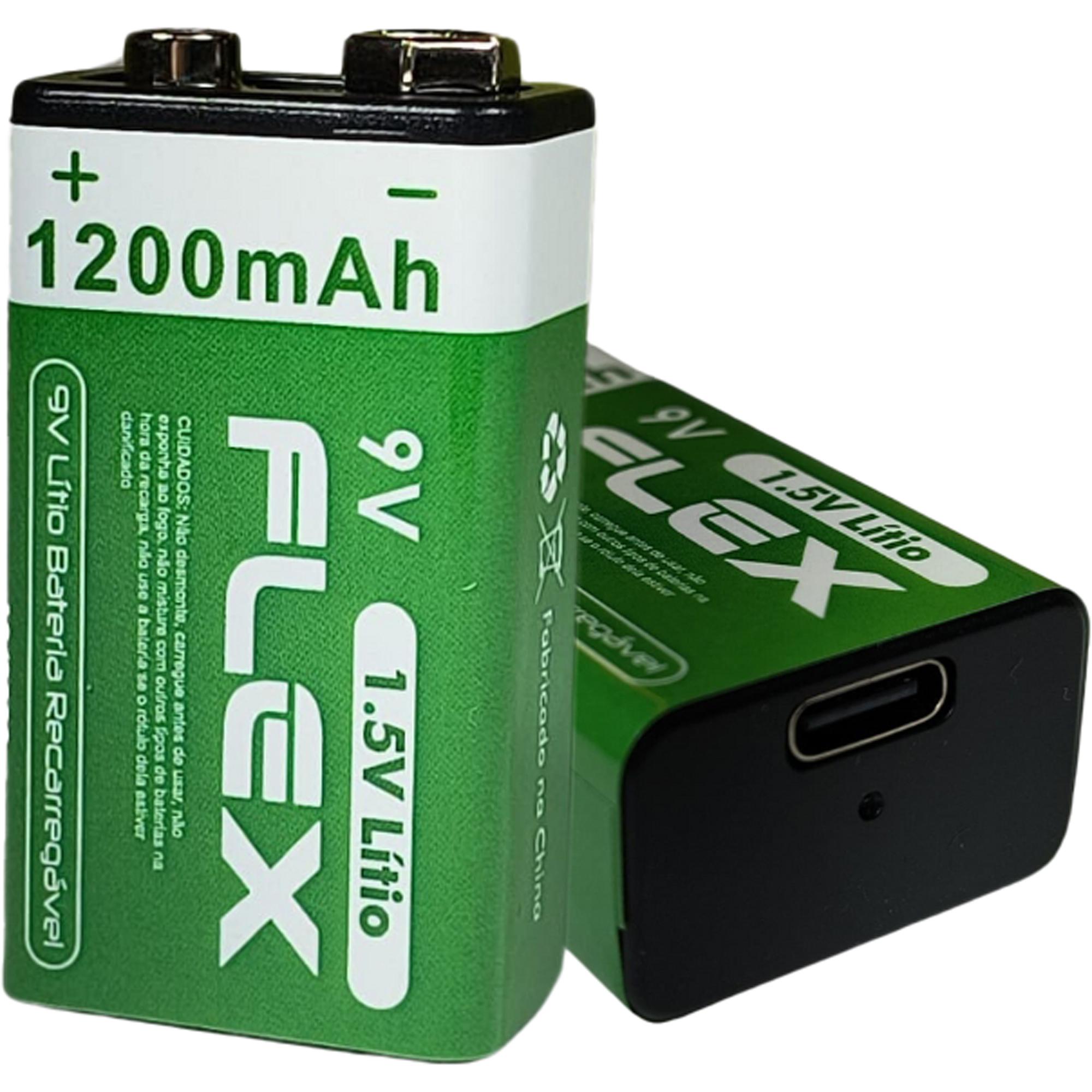 Bateria Recarregável 9V 1.5V 1200mAh (C/2 Baterias) Flex