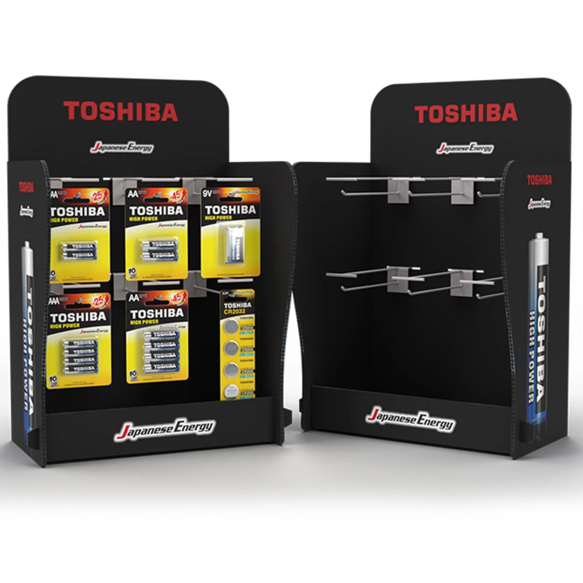 Expositor Completo de Pilhas e Baterias Toshiba Para Balcão e Checkout