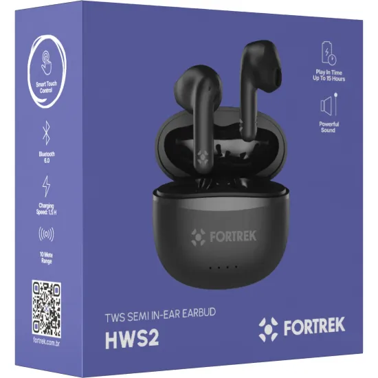 Fone de Ouvido TWS Auricular Fortrek HWS2 Bluetooth 6.0 Preto