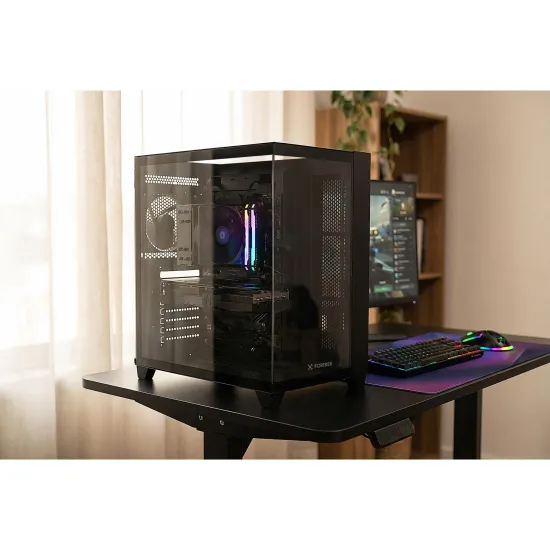 Gabinete Gamer Fortrek Clarity Full Glass Aquário Preto