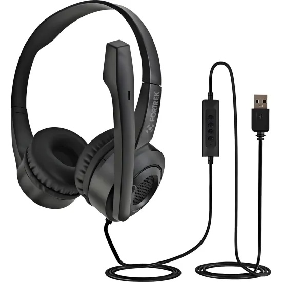 Headset Office com Microfone Fortrek HBS102 USB Preto