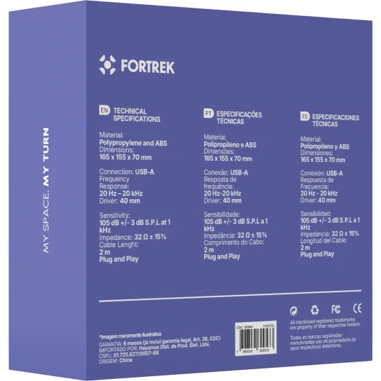 Headset Office com Microfone Fortrek HBS102 USB Preto