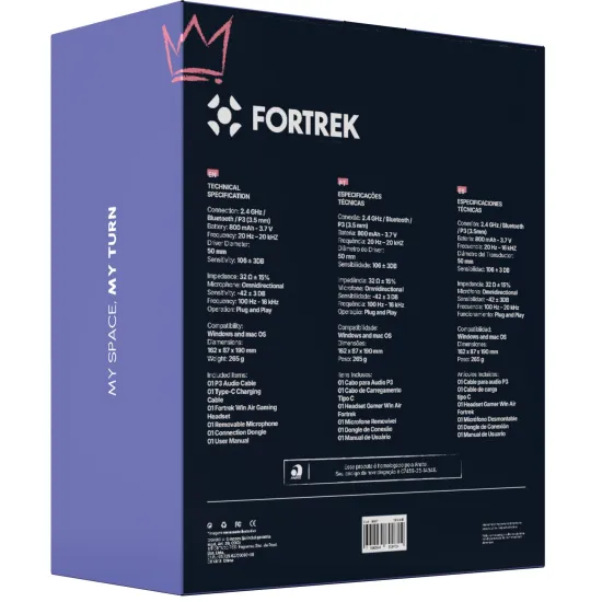 Headset Gamer Wireless Fortrek Win Air Driver 50 mm Preto