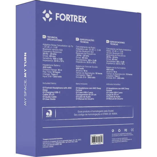 Headphone com Cancelamento de Ruído Fortrek Deep Preto