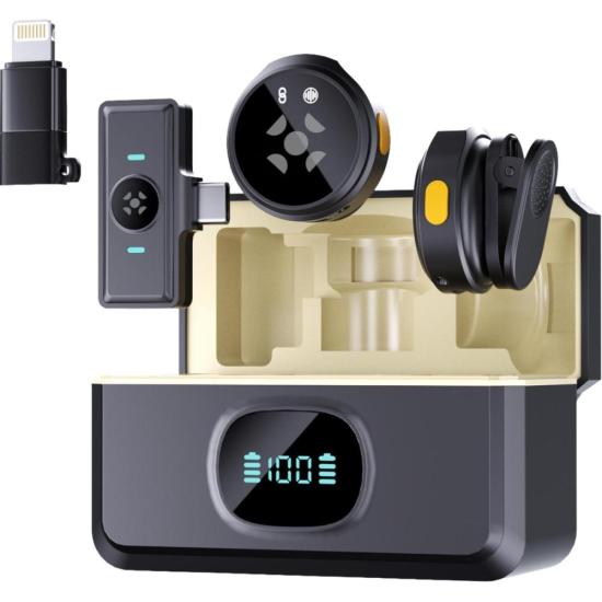 Microfone de Lapela Sem Fio Fortrek LP101 USB-C 2.4 GHz Preto