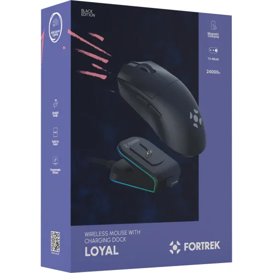 Mouse Wireless com Dock de Carregamento Magnético Fortrek Loyal Preto