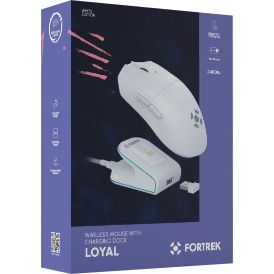 Mouse Wireless com Dock de Carregamento Magnético Fortrek Loyal Branco