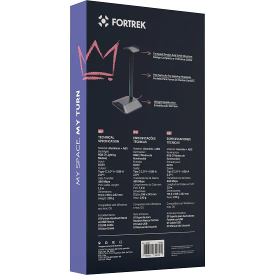 Suporte Para Headset RGB com Hub USB 2 entradas Fortrek Nexus