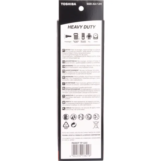 Pilha de Zinco Toshiba Heavy Duty AA Tubo (C/52 Pilhas)