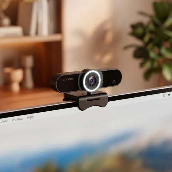 Webcam Vision 40 Fortrek 4K Ultra HD Com Ring Light Para Videochamadas