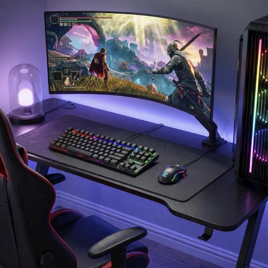 Mesa Gamer Fortrek Ascent Com Suporte Para Copos e Headset Preta