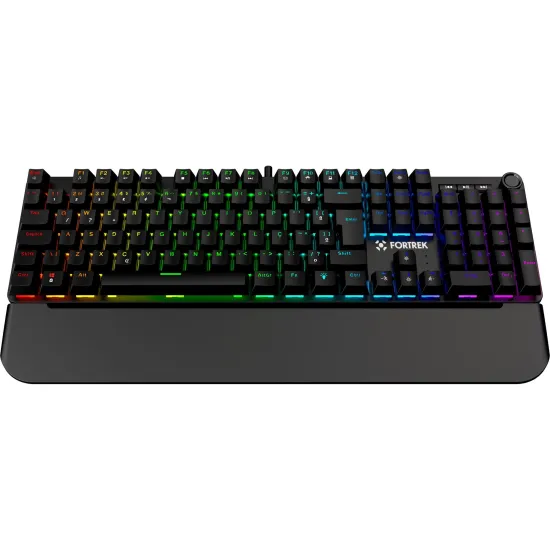Teclado Gamer Fortrek Pulse Com Apoio de Pulso Magnético ARGB Preto