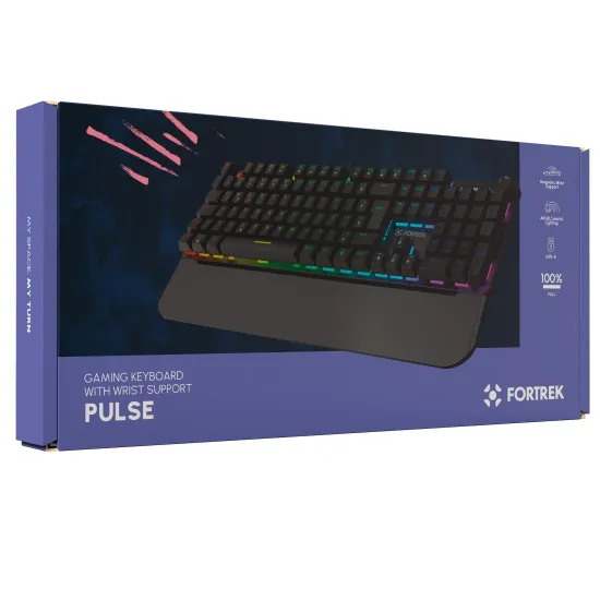 Teclado Gamer Fortrek Pulse Com Apoio de Pulso Magnético ARGB Preto