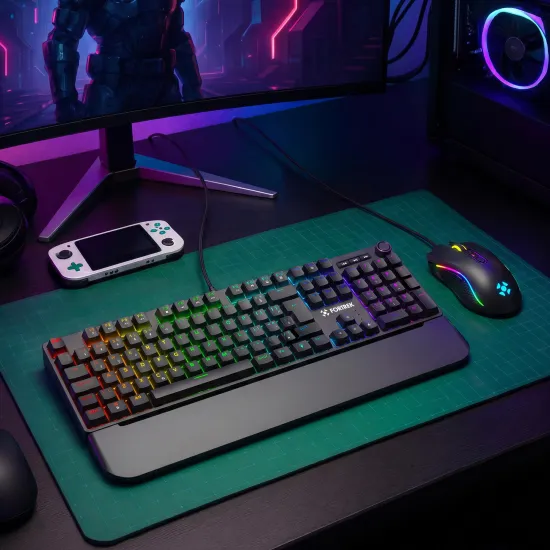 Teclado Gamer Fortrek Pulse Com Apoio de Pulso Magnético ARGB Preto