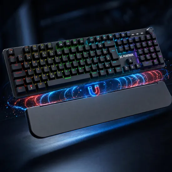 Teclado Gamer Fortrek Pulse Com Apoio de Pulso Magnético ARGB Preto