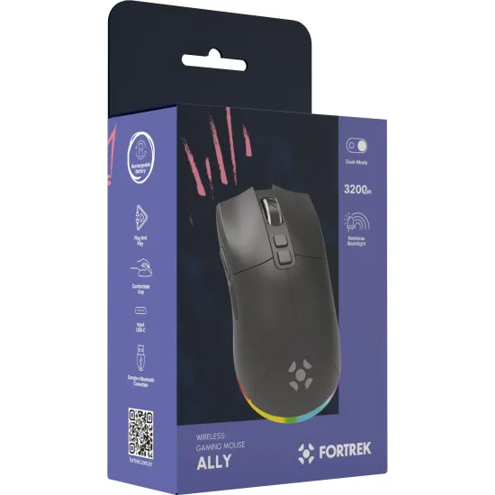 Mouse Gamer Wireless Fortrek Ally 3200 DPI Preto